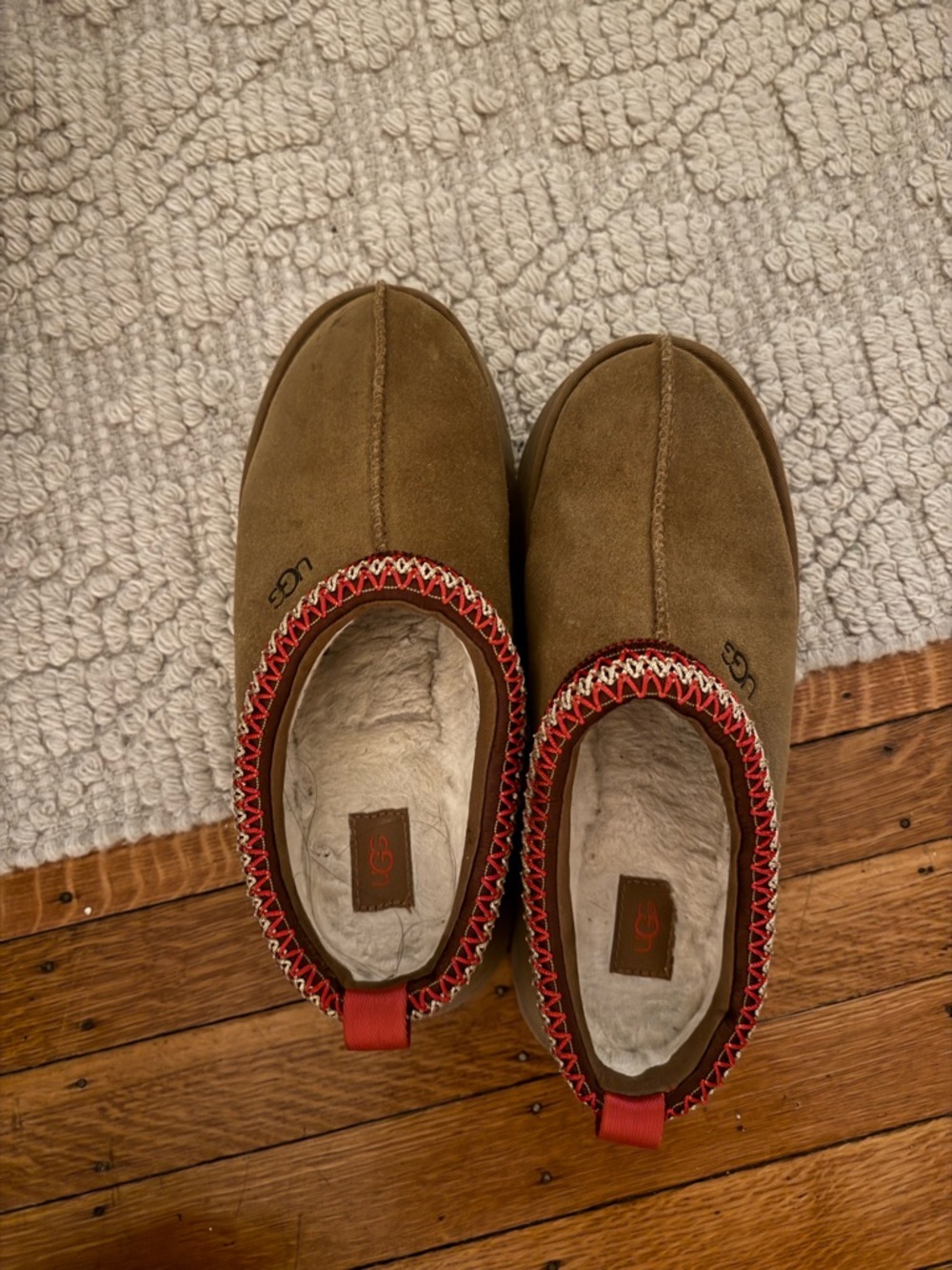 UGG Women’s  Chestnut Suede Slip-On Loafers with Red Trim